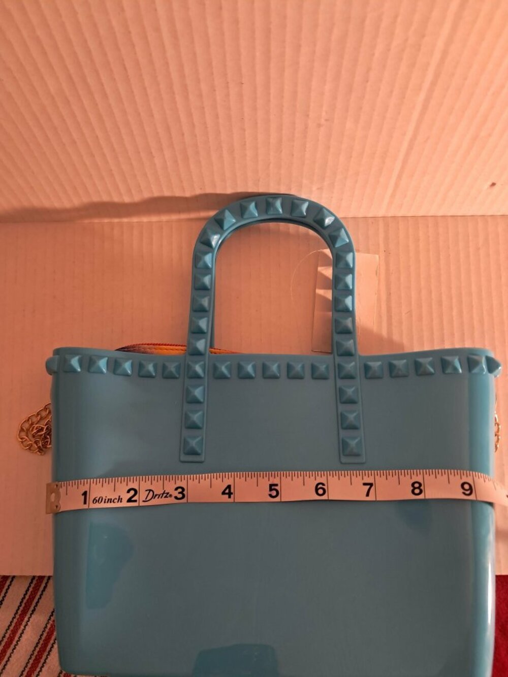 Blue Jelly Mini Satchel Studded Crossbody Gold Chain Cute Y2K Bag - Picture 9 of 10